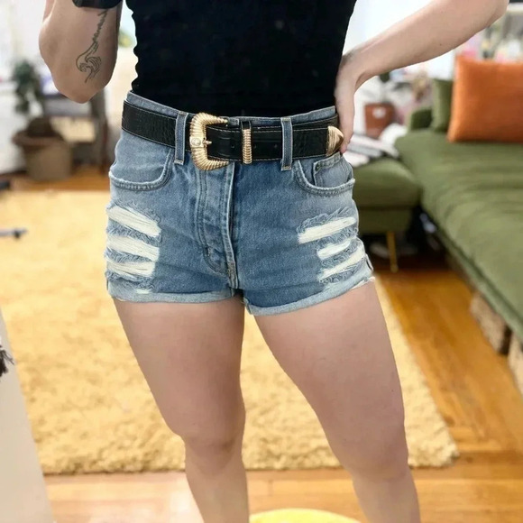 Distressed Carmar High Rise Denim Jean Shorts Sz 27 - Picture 8 of 16